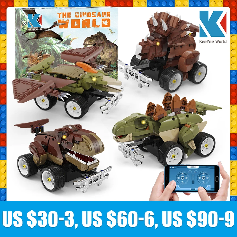 KeeYee World K96148 KAIYU Technical Mechanical Dinosaur Car Jurassic World APP Remote Control Building Blocks Bricks Program Moc