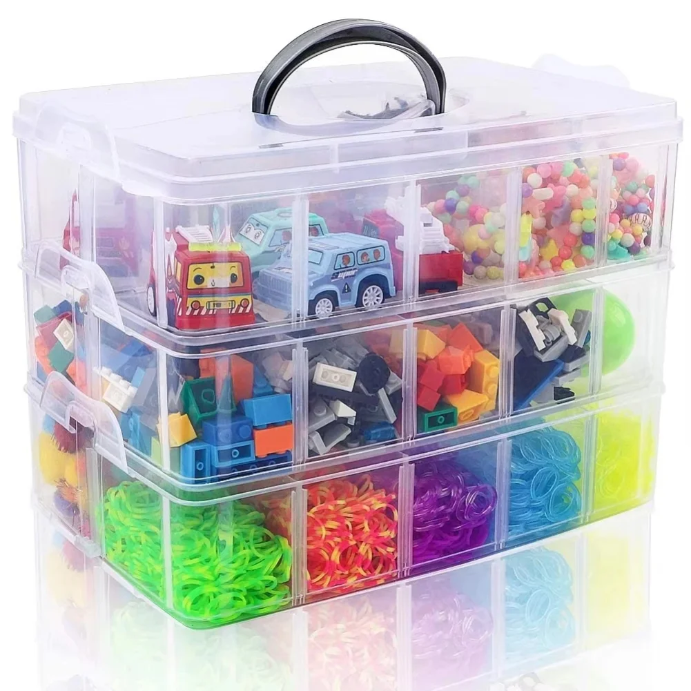 3 Tier 18-Grid Transparent Adjustable Stackable Compartment Slot Plastic Storage Box For Organizing Toys Jewelry Accessories