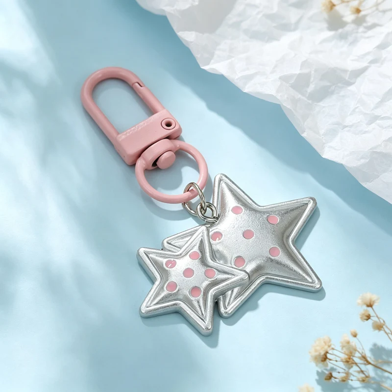 Cute Silver Grey Color Acrylic Star Cloud Butterfly Fishbone Keychain Pink Carabiner Bag Charms Y2K Girly Key Ring Gifts