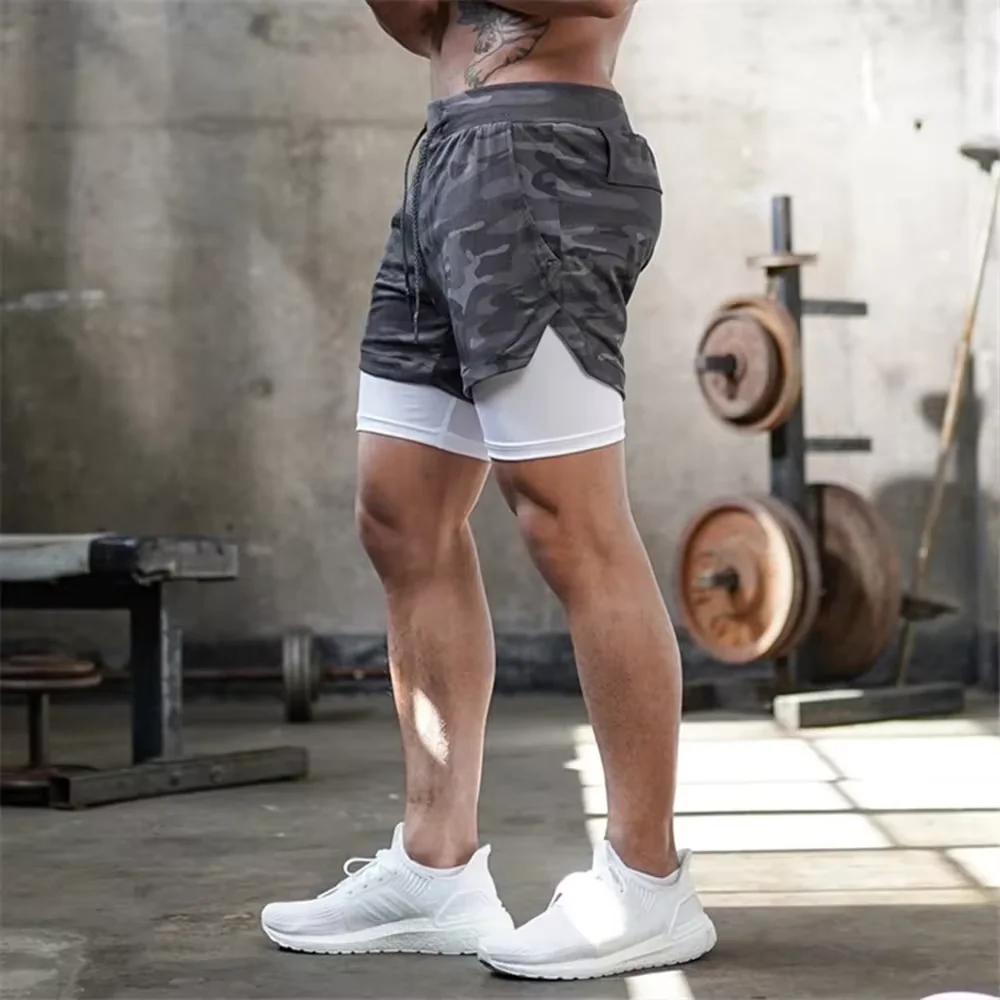 2024 Summer Men's New Fashionable Trend Leisure Gym Fitness Sports Double layer Shorts Outdoor Running Basketball Training Short