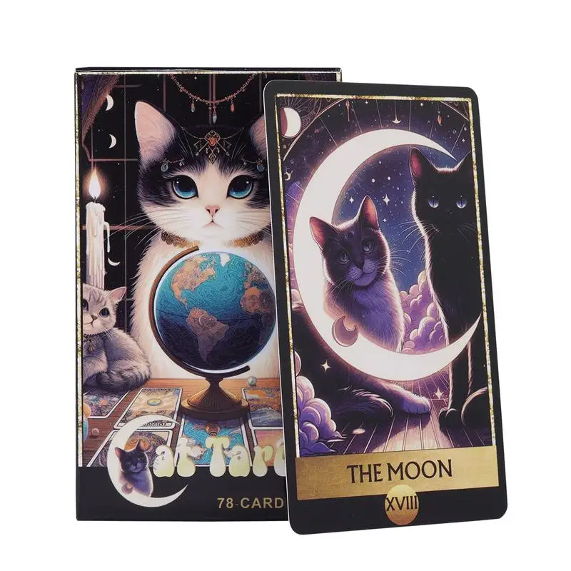 Cat Tarot Games 78Pcs English Version Tarot Oracle Deck Clear Printed Wiccan Supplies Portable Tarot Games for Parties