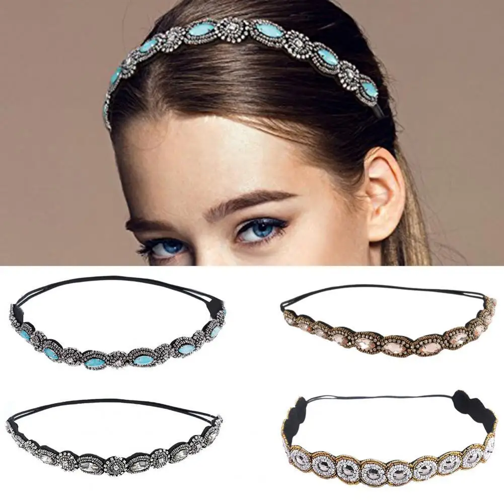 Ethnic Seed Beads Beaded Elastic Headband Pull-free Hair Hair Accessories Elastic Rhinestone Beaded Women Headbands