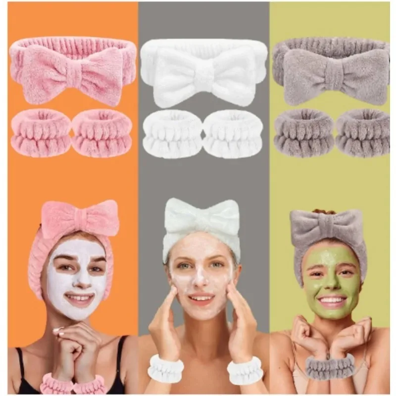 3Pcs Microfiber Spa Headband Wristband Absorbent Makeup Towel Hair Bands Washband Scrunchies for Face Washing