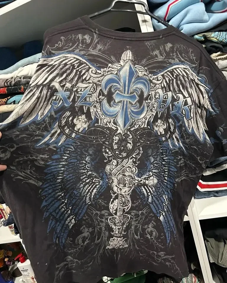 2000s Vintage Affliction T shirt New Harajuku Hip Hop Round Neck Oversized T shirt Men and Women Gothic Clothing Tops Streetwear
