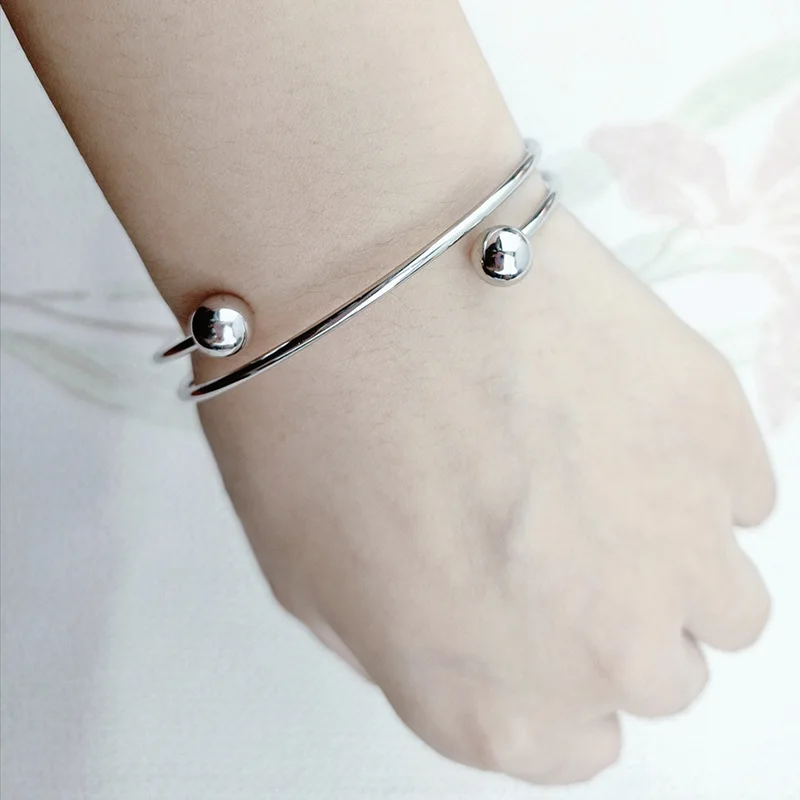 New Fashion Jewelry Women\' Gift High Quality Double Circle Smooth Steel Ball 18k Gold Plated Waterproof Stainless Steel Bracelet