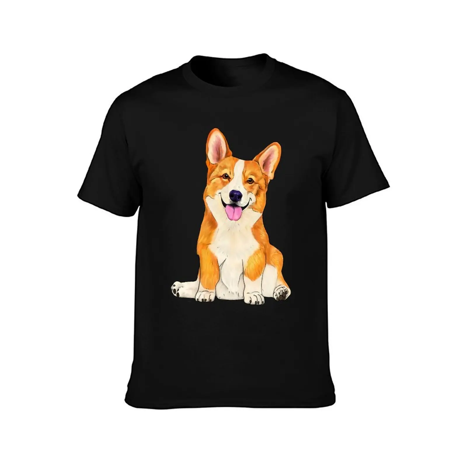Cute sitting corgi dog T-Shirt, Summer Casual Cotton Tee, Oversized Streetwear Tops, Vintage Graphic Print, Unisex Men Women