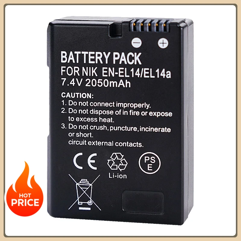 

Battery EN - EL14/A is suitable for Nikon cameras D3200, D3400, D5100, D5200, D5400 and D5600.