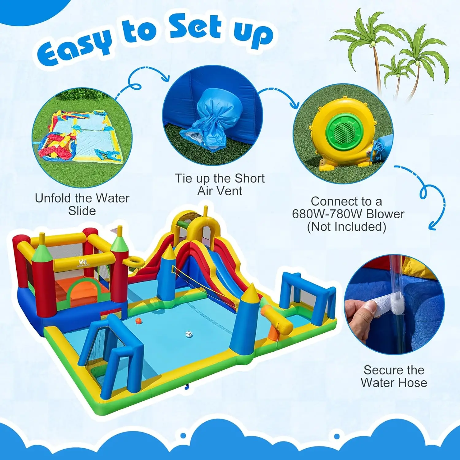 9-in-1 Inflatable Water Slide Park, Bounce House with Basketball Hoop, Football Goals, Volleyball, Blow Up Water Slides for Kids Ages 3-12, Indoor Outdoor Backyard Fun view 6