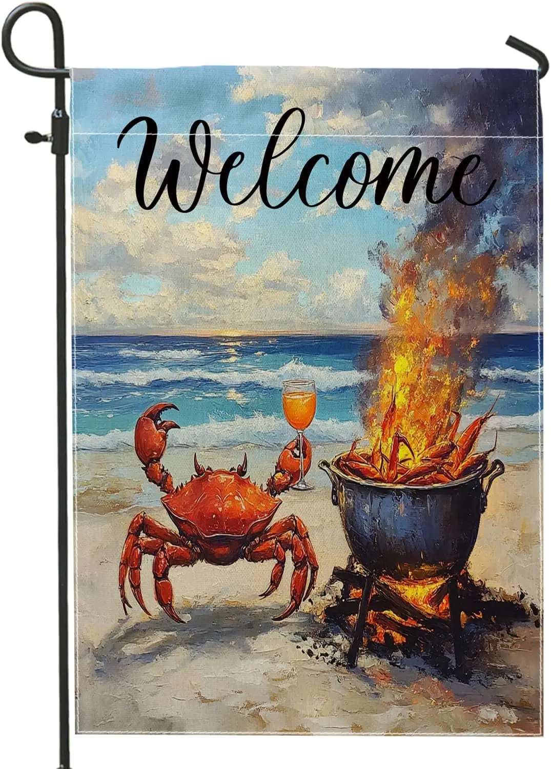 Funny Coastal Crab Garden Flags 12x18 Inch Double Sided for Outside, Fun Beach Sea Standard Burlap Lawn Flags, Ocean Life Ba PPZ