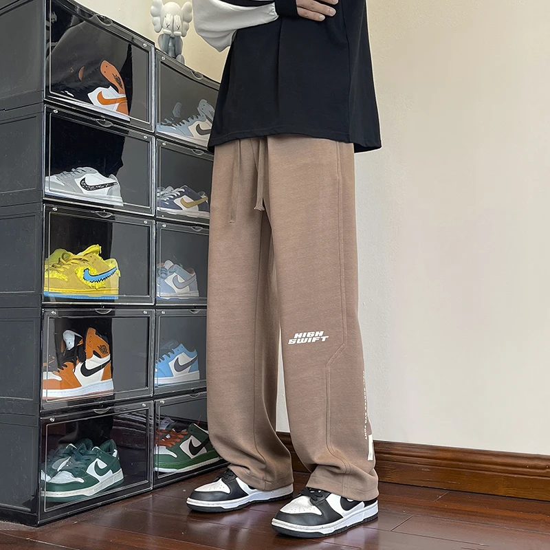 

American High Street Men's Casual Pants Spring Autumn Straight Loose Spor Wide Leg Letter Print Cool Leisure Trousers