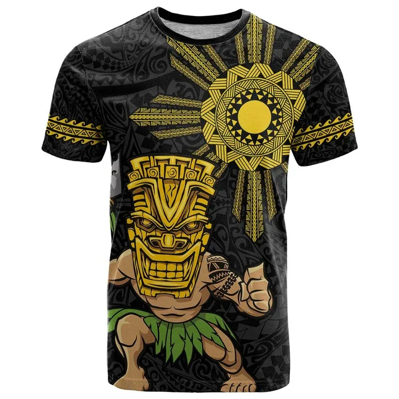 New Tiki T Shirt For Men Summer Hibiscus 3D Printed Round Neck Short Sleeves Casual Oversized Polynesian Street T-shirts Clothes