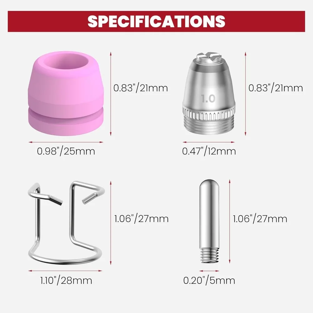 Kit di materiali di consumo per cannello per taglio al plasma da 50 pezzi con scatola, ugelli con punta di taglio per AG60 WSD60 AG60P BTC500DP