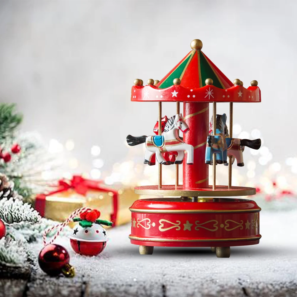 Christmas Musical Carousel Mini Carousel Music Box Collectable Figurine 6.3inch Music Snow Globe Home Decoration Birthday Gifts