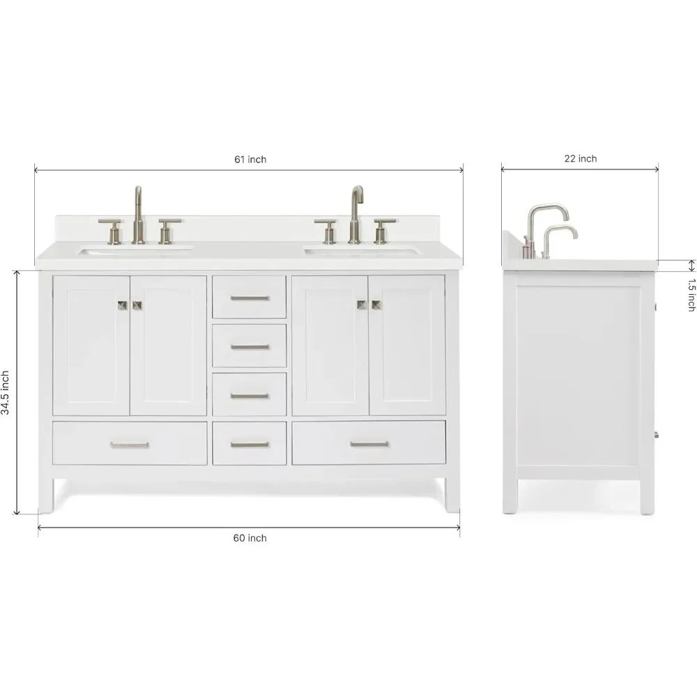 White Double Bathroom Vanity with 1.5