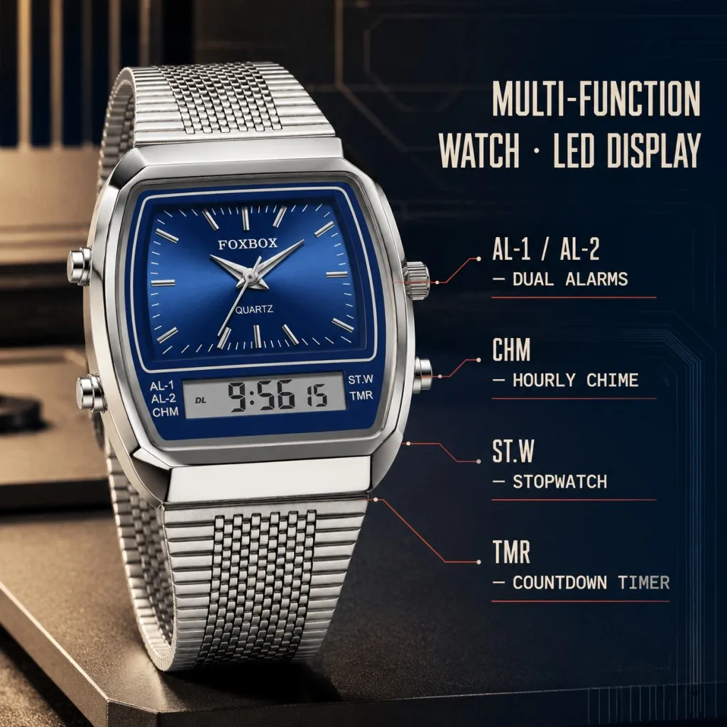 FOXBOX Luxury Mens Watches Fashion Dual Display Time For Mens Women Outdoor Sports Week Waterproof Digital Wristwatch Relojes