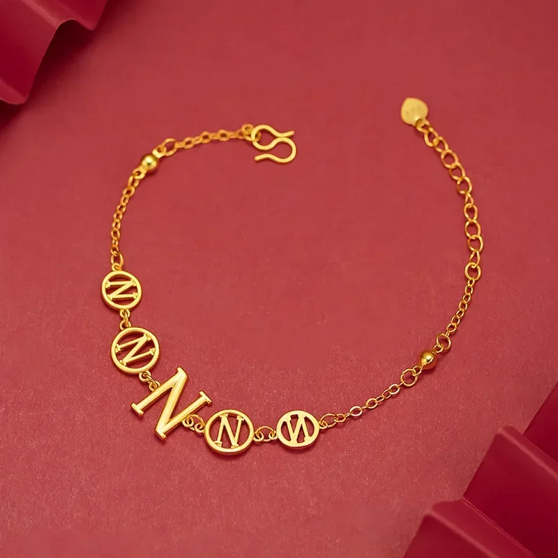 

9999 Real Gold 24K Trendy Versatile ins Alphabet Bracelet Women's Pure Gold N-Character Bracelet