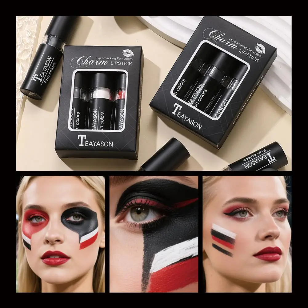 3 ألوان الظلام الشر سلسلة أحمر الشفاه مجموعة رقم 7 هالوين ماتي الشيطان الوجه أحمر الشفاه مجموعة أدوات رسم الوجه للفتيات هدية مستحضرات التجميل #2