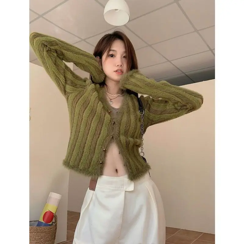 

Свитера Джемперы Кардиганы Женские Эстетическая шерстяная смесь Полосатый узор Свободный крой Выхідного дня Пикник Красочные Веселые Грайливые Модные Сексуальные