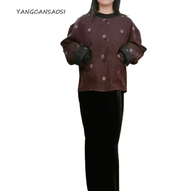 

2025 Women's Autumn New 100% Natural Mulberry Silk Fragrant Cloud Yarn Embroidered Round Neck Long Sleeve New Chinese Style Coat