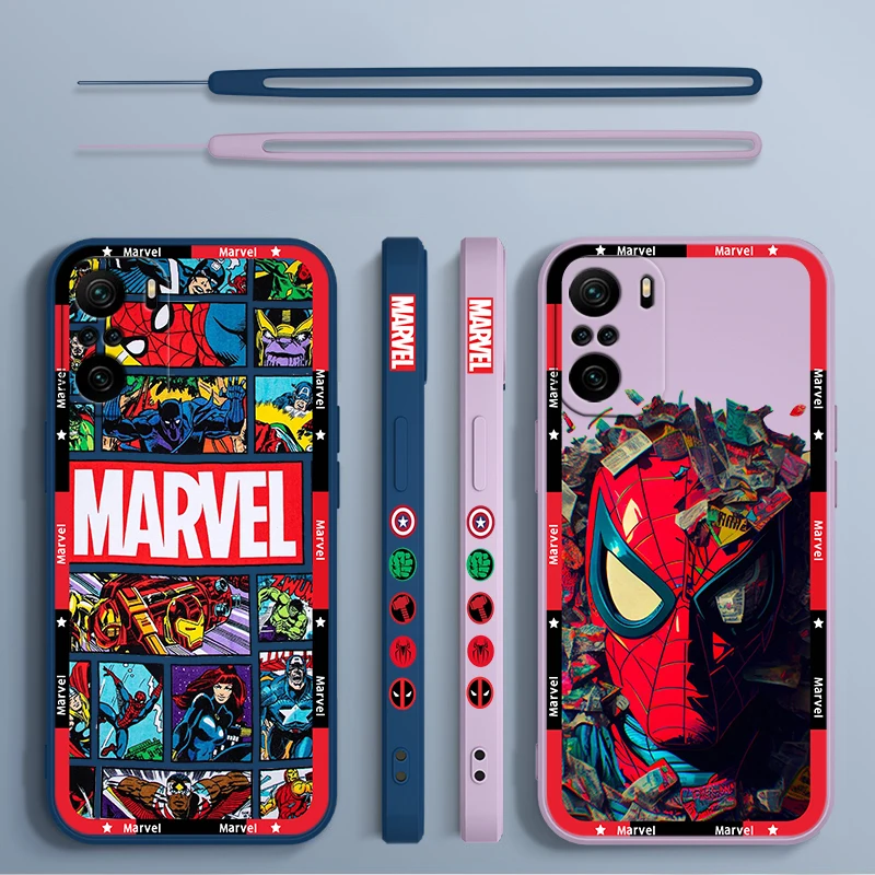 Постер Marvel Мстители для Xiaomi Redmi Note 13, 12, 12Pro, 11S, 11T, 10S, 10 Pro Plus, зеркальный чехол для телефона с жидкостью и левой веревкой