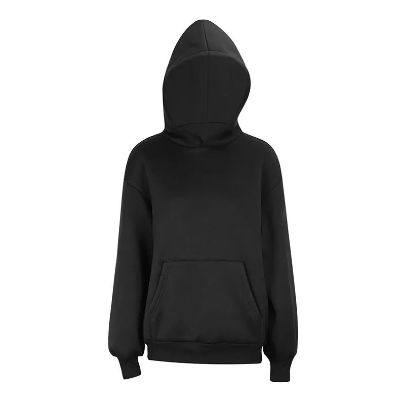 เสื้อฮู้ดผู้หญิงสีดำเซ็กซี่ แฟชั่นสตรีทแวร์ฤดูหนาว แขนยาว คอกลม มีกระเป๋า เสื้อลำลองอเนกประสงค์ สไตล์สปอร์ต