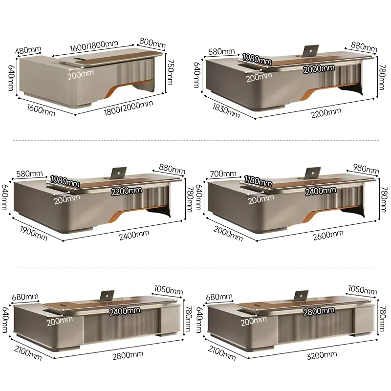 مكتب مدير وحدة المعالجة المركزية الفاخرة على شكل حرف L مجموعة كراسي مكتب رئيس أثاث المكاتب الراقية التصميم الحديث