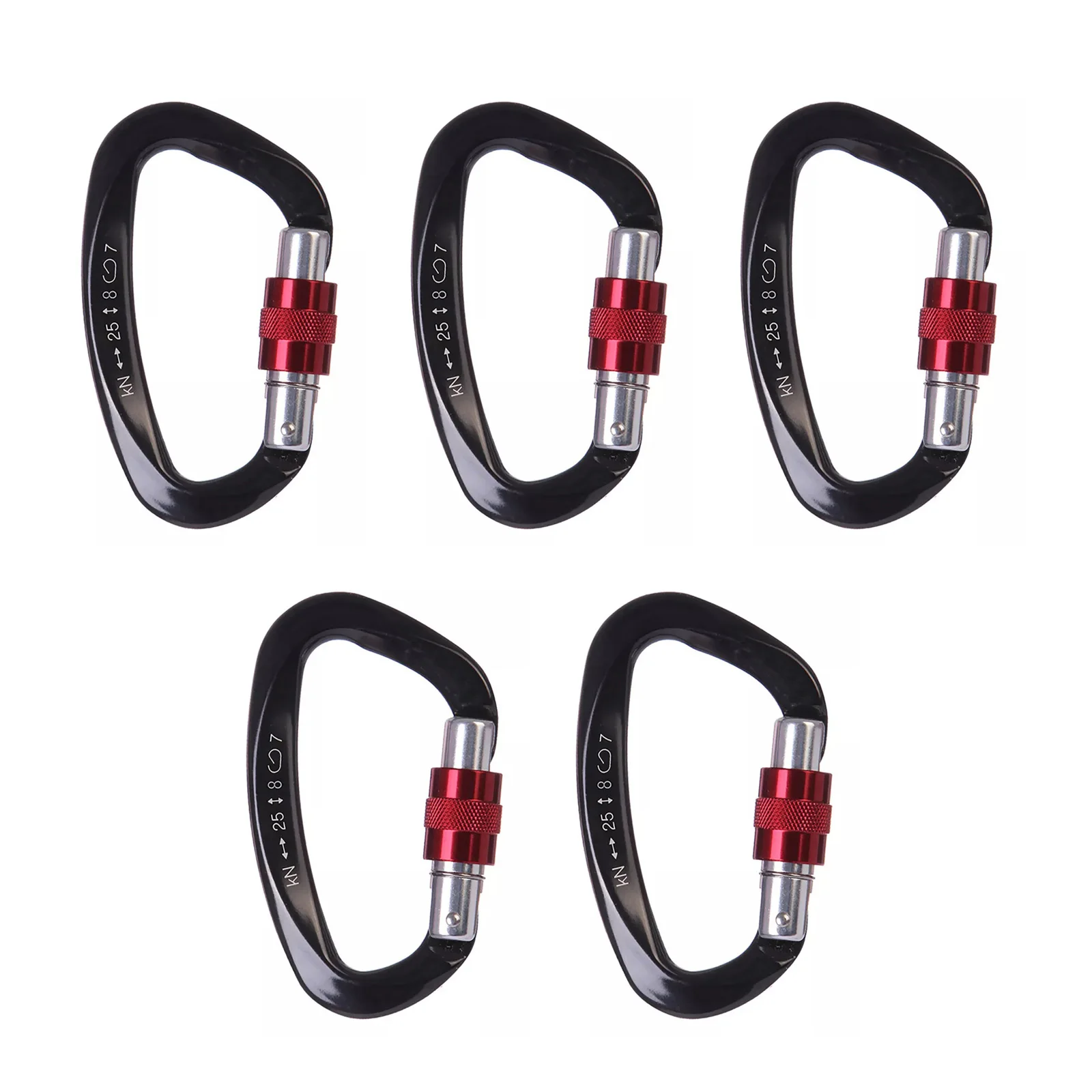 5Pcs/Set 25KN D-Shape Aluminum Carabiner Screw Locking Gate Carabiner Climbing Rappelling Gear Quick Equipment Outdoor EDC Tools