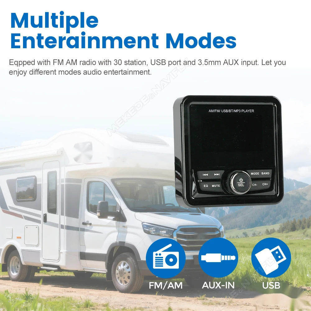 4.1 "شاشة محطات الراديو ل RV ATV UTV RZR عربة جولف قارب لاسلكي BT5.0 AUX USB FM/AM الوسائط مشغل فيديو مقاوم للماء MP3/MP5 #5