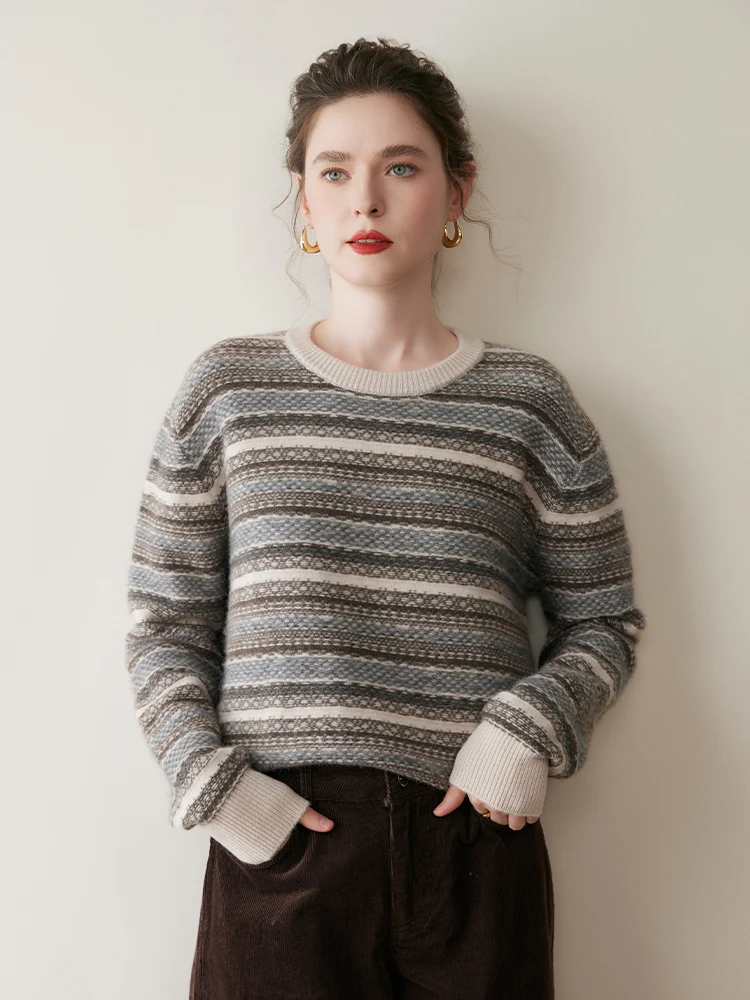 

Осень-зима, новый женский пуловер из чистого кашемира, свитер с круглым вырезом, яркий цвет, трикотаж в стиле ретро, свитер, мягкий комфорт