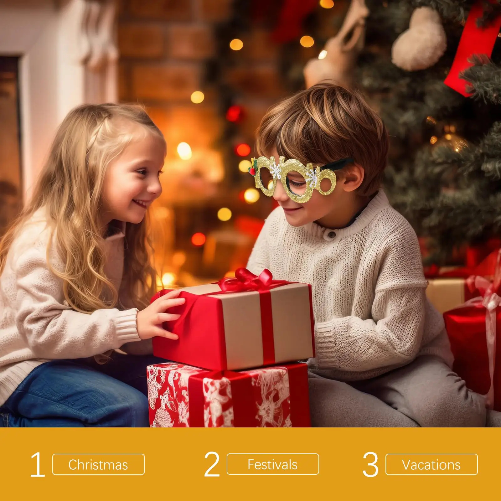 2 個クリスマス装飾メガネゴールデンレッド大人子供パーティー写真ブース小道具ノベルティアクセサリー帽子お祝い