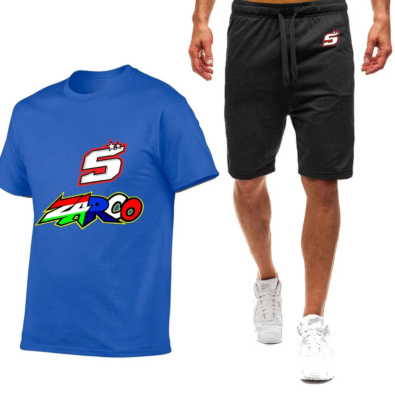 2025 Zomer Heren Johann Zarco No 5 Logo Print Ronde Hals Sneldrogend Comfortabel T-shirt + Losse Ademende Korte Broekpakken