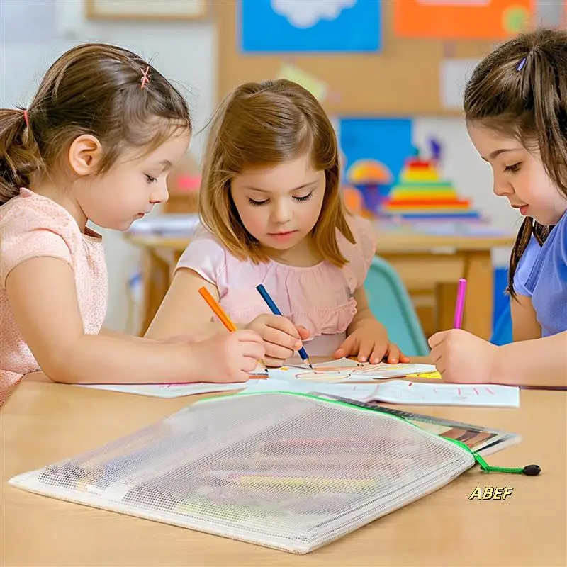 A3 (16.9X12.4 Inci, 24 Buah) Kantong Ritsleting Jaring, Tas Ritsleting Ekstra Besar 12 Warna, Kantong File Tahan Air untuk Perlengkapan Kantor