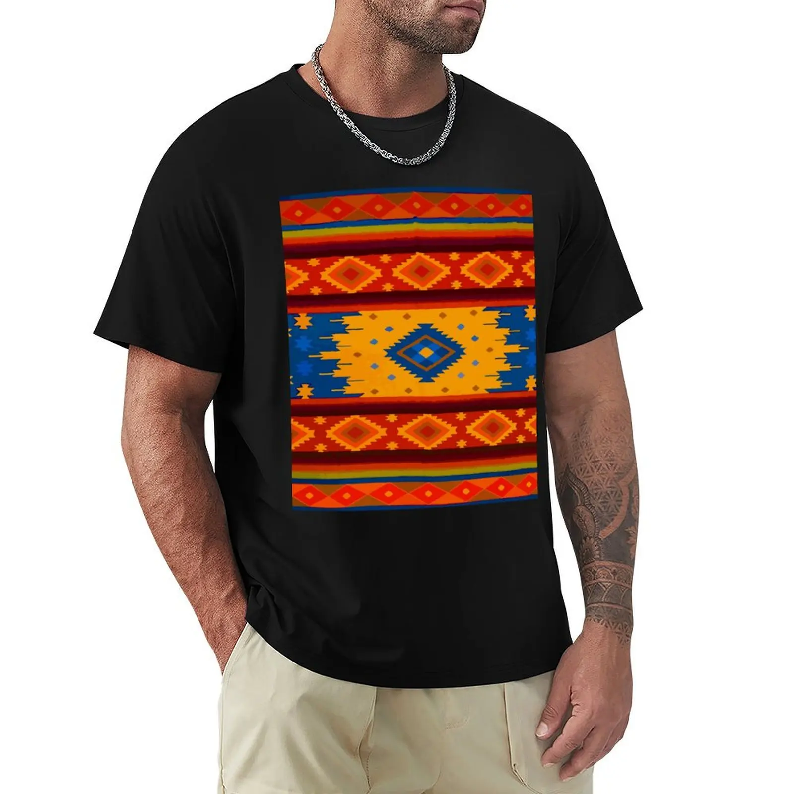 Maximalist southwest fabric autumn colors chevron boho decor T-Shirt Plus Size Street Style Tee