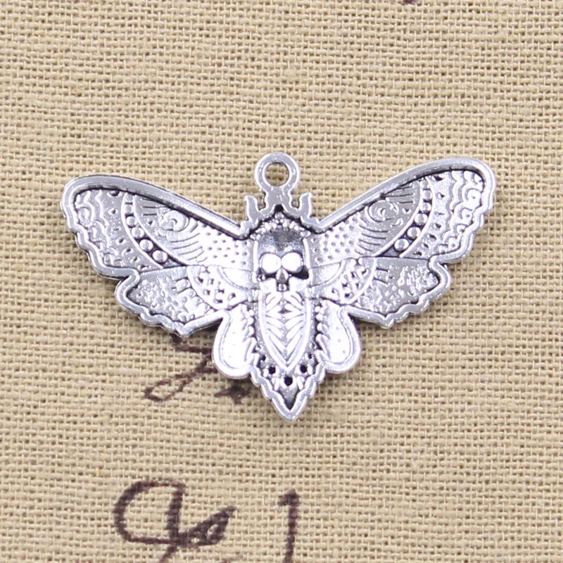 10pcs Charms Skeleton Butterfly With Skull Head 27x42mm Antique Silver Color Pendants DIY Craft Making Handmade Tibetan Jewelry