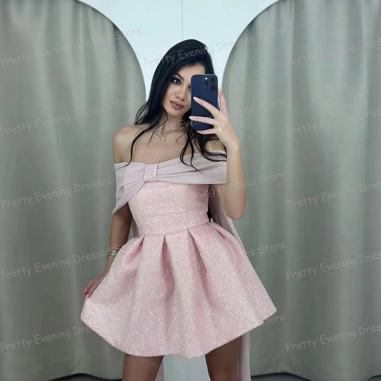 

Простые коктейльные платья трапециевидной формы, женские сексуальные блестящие короткие платья для выпускного вечера с открытыми плечами, выпускные платья, Vestidos De Noche по индивидуальному заказу