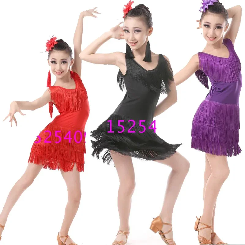 Children Professional latin Dancing Clothes Girls Latin Ballroom Dancing Dress Kids Salsa Tassels Stage Dancewear Costumes Dress