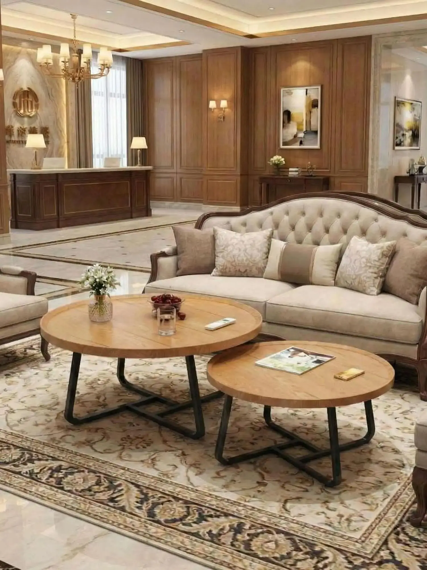 Mid Century Modern Nesting Coffee Table Set – 2 Fluted Round Wood Side Tables – Sturdy Metal Frame, Easy Assembly – Space-Saving