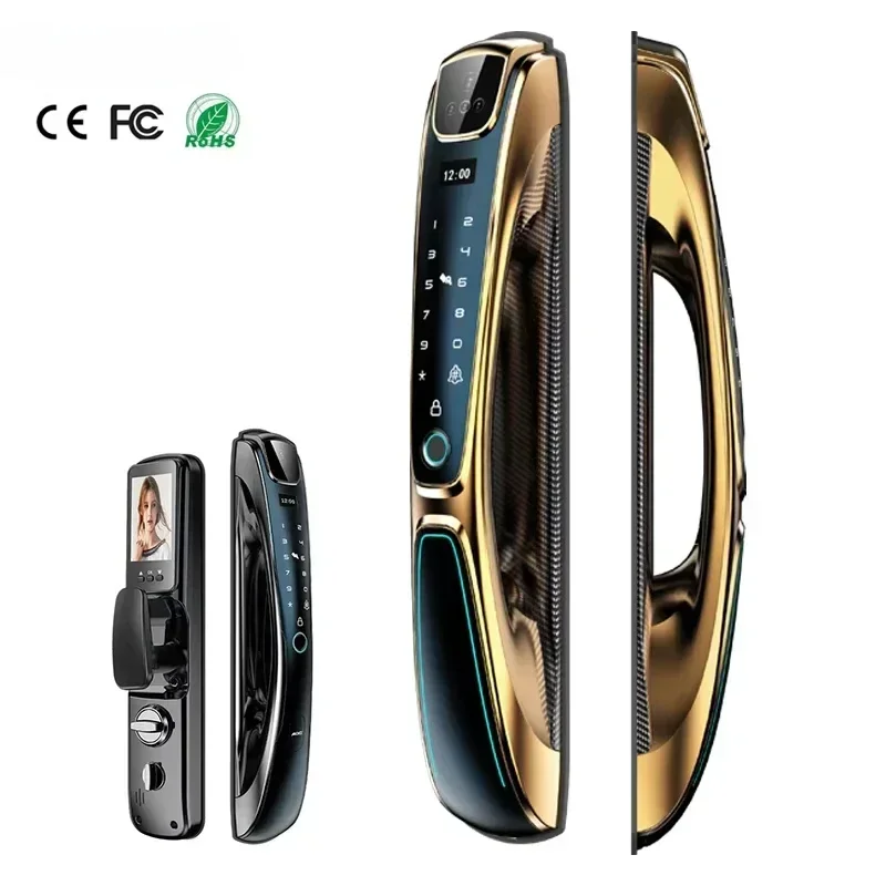 Q9S Gold Keyless App Remote Control 3D Face Recognition Wifi Smart Door Lock With Camera