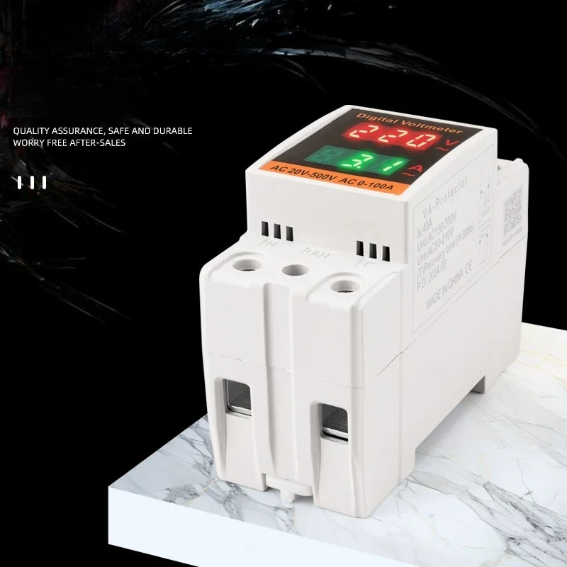 AC Digital Display Current and Voltmeter 220V Dual Display Electronic Distribution Box Guide Rail Single-phase Digital Meter