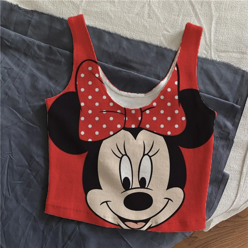 

Sexy Minnie Mouse Tops Women Wireless Bralette Crochet Top Female Spaghetti Strap T-shirt Cropped With Chest 3D Camisole