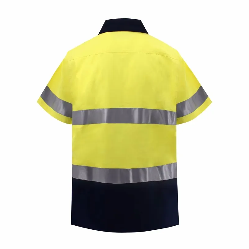 Hi Vis Shirts Met Zak Veiligheid Werk Shirts Voor Mannen Bouw Ademende Zomer Reflecterende Kleding