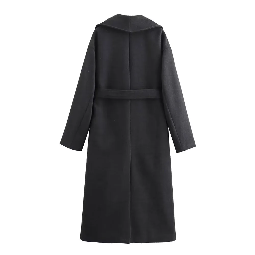 ZATT 2024 Autumn And Winter New Collection Casual Simplicity Easy Match Mature Lady With Belt Mid Long Women Dust Coat