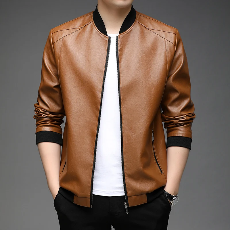 Top Grade New Brand Designer Casual Fashion Classic Faux Pu Fashion Leather Jacket Motorcycle Men Coats Mens Clothing 2023