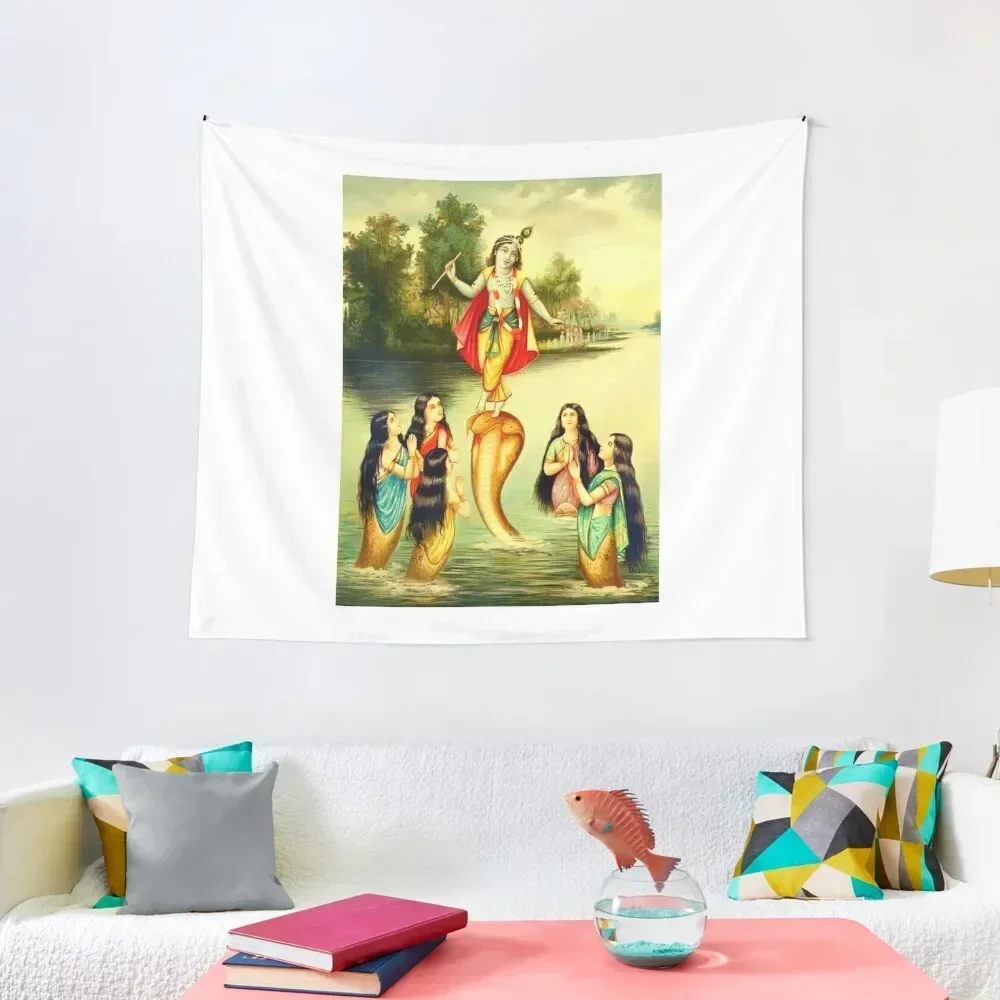 

Vishnu Dances on Kaliya Daman (Raja Ravi Varma) - Yoga and Meditation - Classic Hipster - Vintage Art of India Tapestry