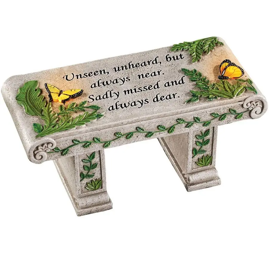 

Solar Powered LED Outdoor Garden Memorial Bench with Heartwarming Inscription Perfect Faux Stone Plaque Statue to Remember Loved