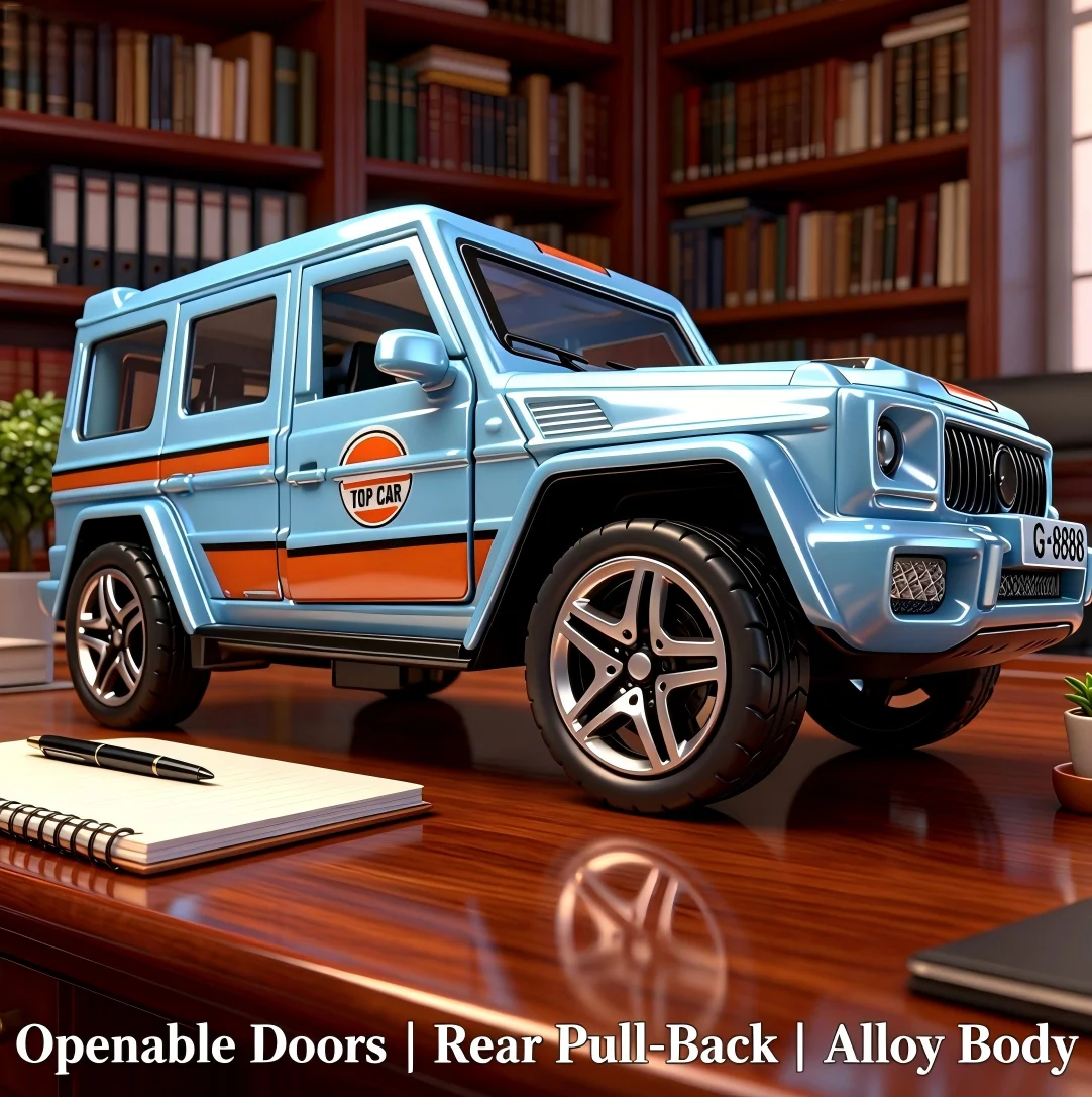 1:36 Metal Alloy SUV Scale Model Pull-Back Openable Doors, Off-road Vehicle Replica for Desktop Display