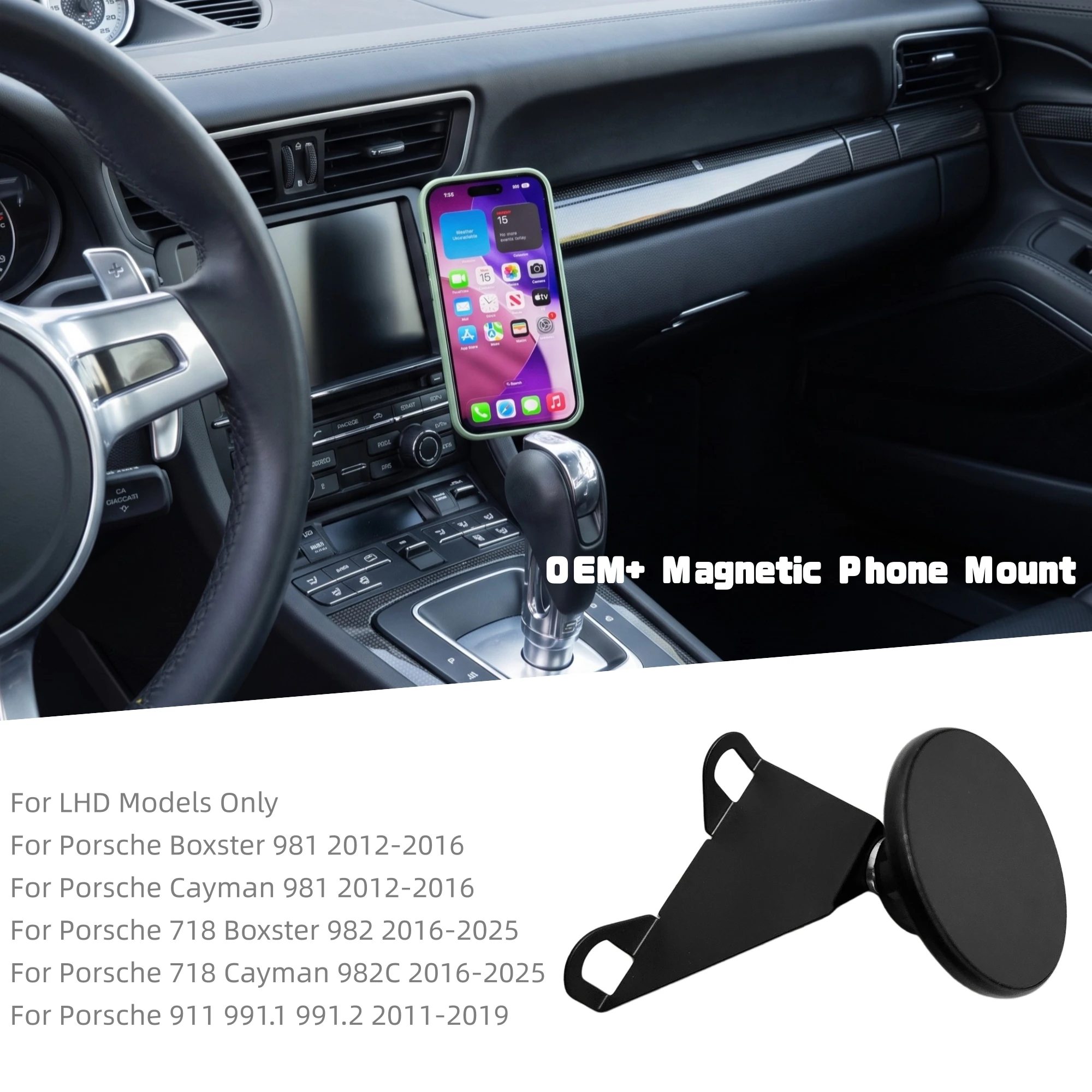 Комплекты магнитных держателей для телефонов OEM+ Design для Porsche Boxster Cayman 718 981 982 LHD 2012-2025, 911 991 2011-2019