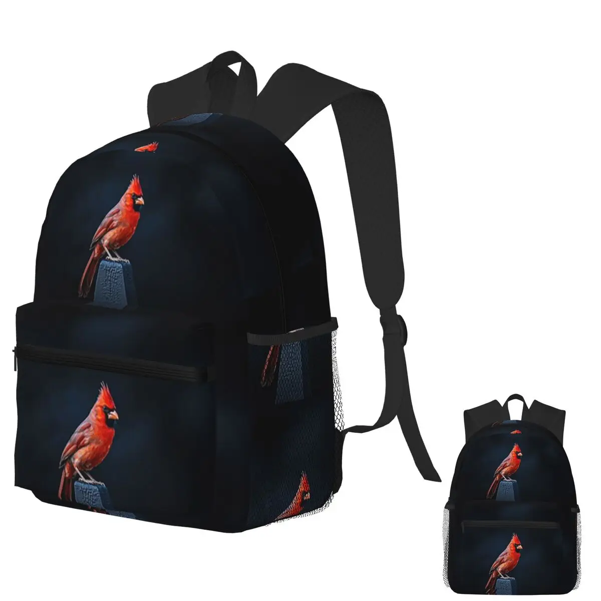 

Red Cardinal Bird Portrait Panoramic On Black Student Backpack School Bag Hiking Travel Daypack Fashion Bookbag Shoulder Bags