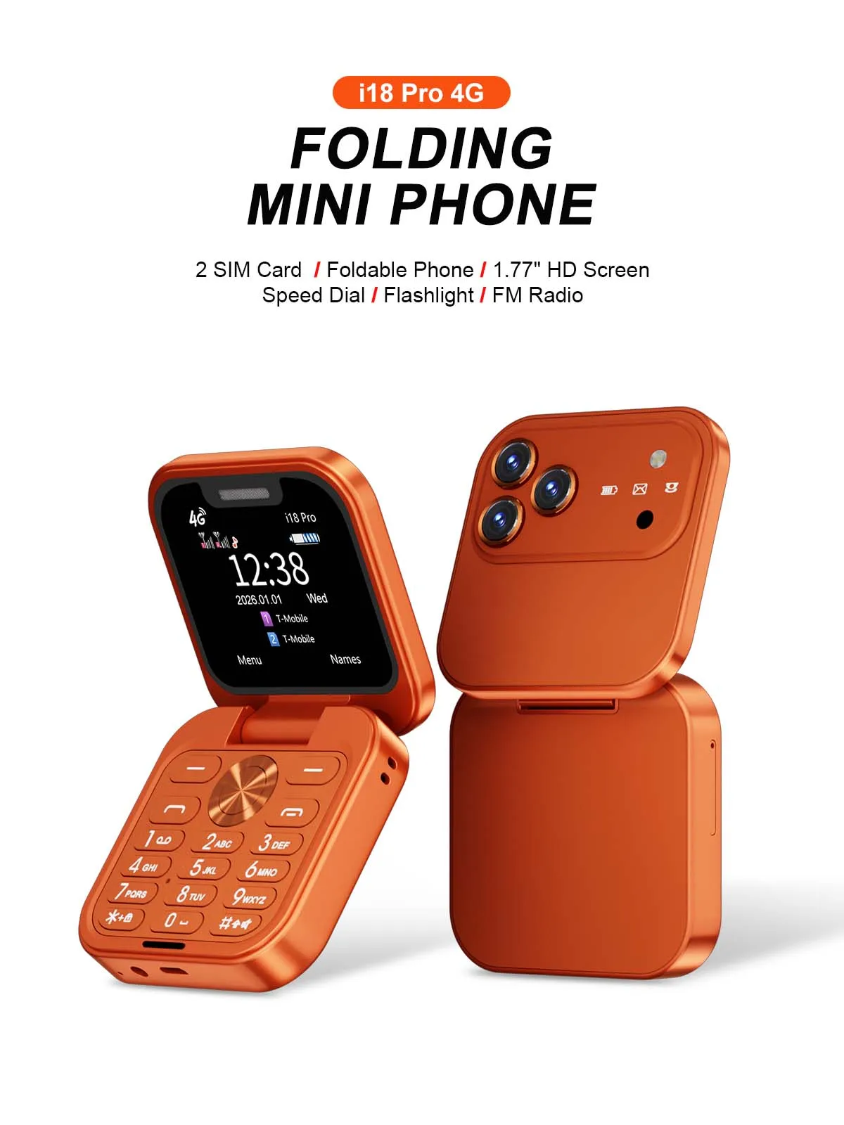 SERVO I18 PRO 4G Foldable Mini Cellphone 1.77" Small Screen Dual SIM FM Radio Speed Dial Blacklist Video MP4 Backup Mobile Phone