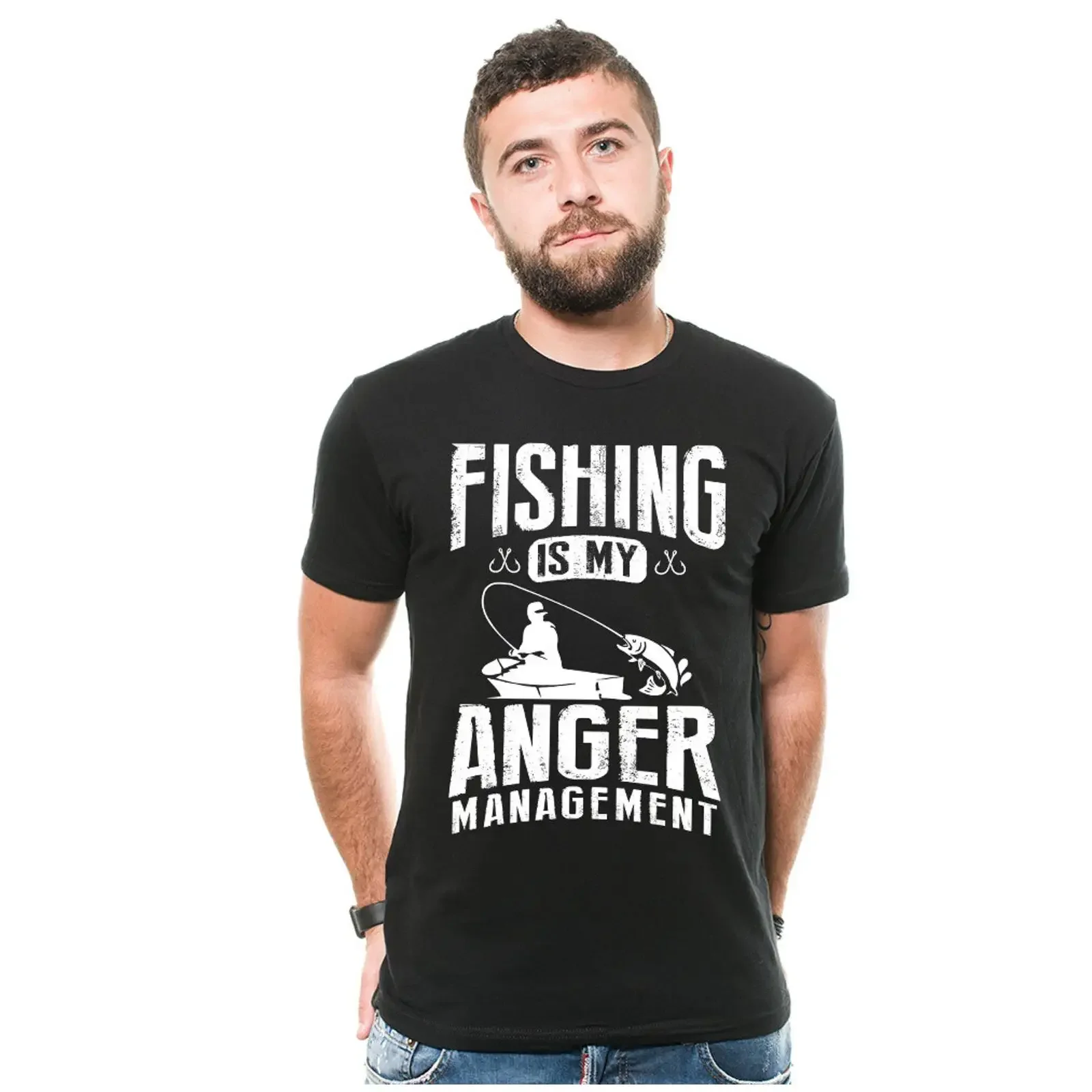 Fishing is my anger management T shirt Fisherman Dad Grandpa vintage Washed Versatile Slightly designer clothes